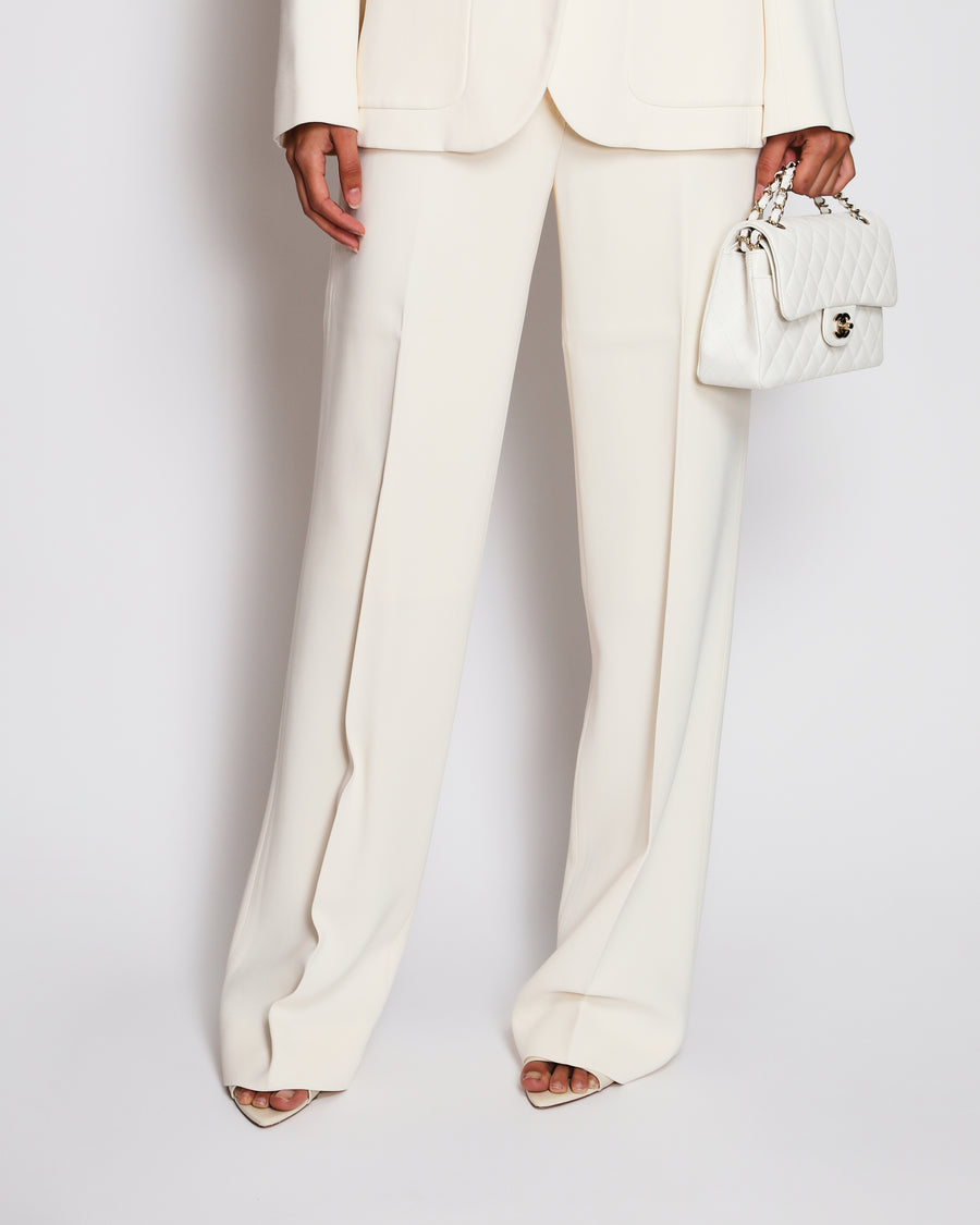 Schiaparelli Cream Padlock Suit Set With Blazer and Straight Trousers Size FR 34 (UK 6)