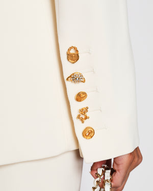 Schiaparelli Cream Padlock Suit Set With Blazer and Straight Trousers Size FR 34 (UK 6)