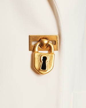 Schiaparelli Cream Padlock Suit Set With Blazer and Straight Trousers Size FR 34 (UK 6)