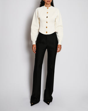 Schiaparelli Cream Cardigan With Gold Gem Buttons and Lace Back Details Size FR 34 (UK 6)