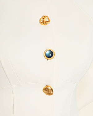 Schiaparelli Cream Cardigan With Gold Gem Buttons and Lace Back Details Size FR 34 (UK 6)