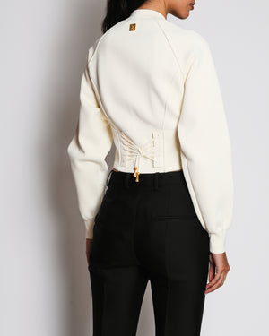 Schiaparelli Cream Cardigan With Gold Gem Buttons and Lace Back Details Size FR 34 (UK 6)