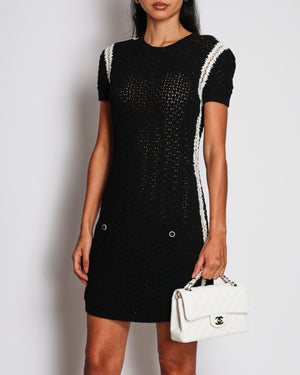 Chanel 22C Black and White Knitted Mini Dress With Buttons Details Size FR 36 (UK 8)