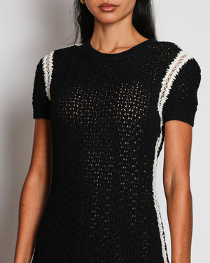 Chanel 22C Black and White Knitted Mini Dress With Buttons Details Size FR 36 (UK 8)