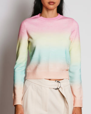 Chanel Cruise 2024 Multi-Colour Gradient Cashmere Sweater with CC Logo Embroideries and Glitter CC Logo Button Detail Size FR 34 (UK 6)