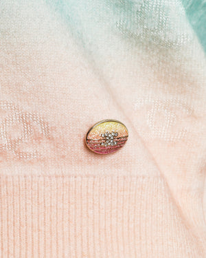 Chanel Cruise 2024 Multi-Colour Gradient Cashmere Sweater with CC Logo Embroideries and Glitter CC Logo Button Detail Size FR 34 (UK 6)