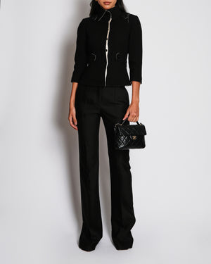 Chanel Black Wool Cropped Jacket With Contrasting Cream Silk Lining Size FR 34 (UK 6)