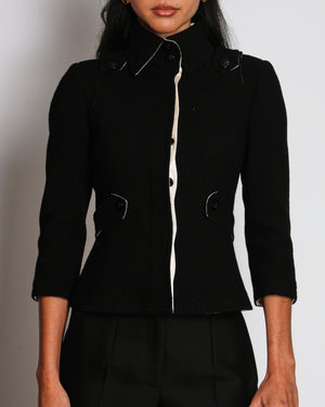 Chanel Black Wool Cropped Jacket With Contrasting Cream Silk Lining Size FR 34 (UK 6)