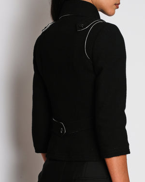 Chanel Black Wool Cropped Jacket With Contrasting Cream Silk Lining Size FR 34 (UK 6)