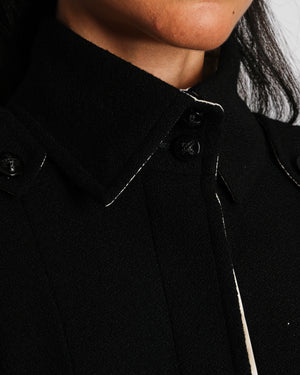 Chanel Black Wool Cropped Jacket With Contrasting Cream Silk Lining Size FR 34 (UK 6)