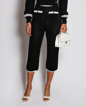 Chanel 22C Black Cropped Knitwear and Trouser Set With White Details Size FR 34/36 (UK 6/8)
