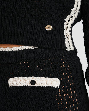 Chanel 22C Black Cropped Knitwear and Trouser Set With White Details Size FR 34/36 (UK 6/8)