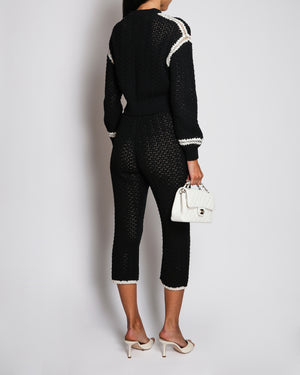 Chanel 22C Black Cropped Knitwear and Trouser Set With White Details Size FR 34/36 (UK 6/8)