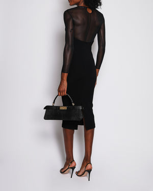 Prada Black Long-sleeve Midi Dress with Mesh Upper Panel and Back Slit Detail IT 36 (UK 4)