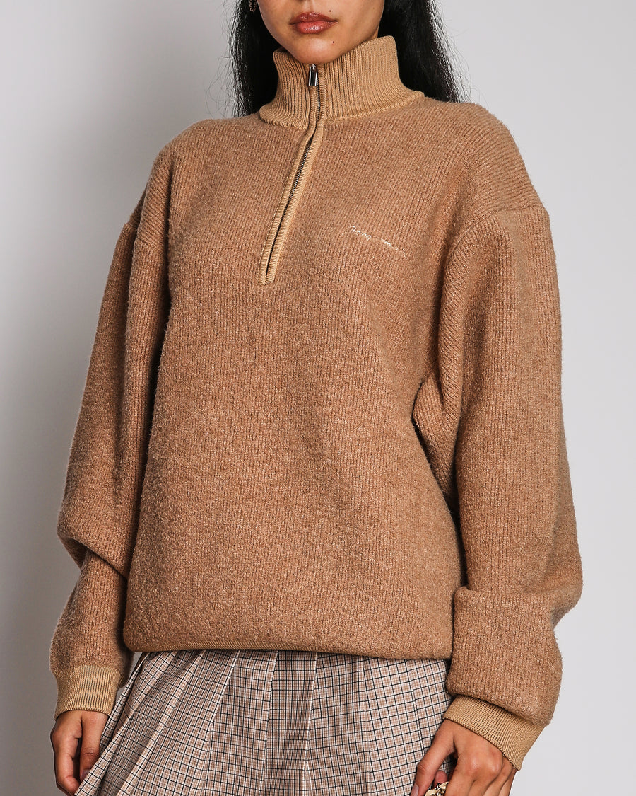 Jacquemus Beige "La Maille Berger" Knit Quarter Zip Zip Jumper with Logo Detail Size XS (UK 6) RRP £515