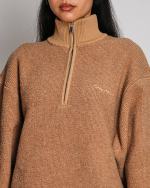 Jacquemus Beige "La Maille Berger" Knit Quarter Zip Zip Jumper with Logo Detail Size XS (UK 6) RRP £515