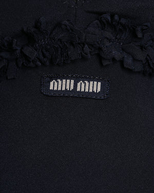 Miu Miu Navy Silk Sleeveless Midi Dress with Ruffles and Logo Detail Size IT 36 (UK 4) RRP £2,350