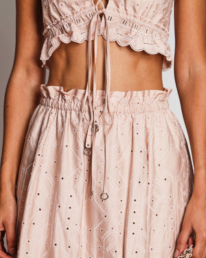 Hermès Light Pink Embroidered Bralette Top with Ribbons and Midi Skirt Set Scalloped Trim Detail Size FR 34 (UK 6) RRP £5,400