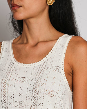 Celine Cream Knit Cropped Tank Top and Shorts Set with Pointelle Pattern and Scalloped Edge Details Size S/M (UK 8/10)