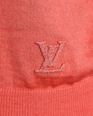 Louis Vuitton Coral Short Sleeved Knit Top with Black Scalloped Collar and LV Logo Detail Size S (UK 8)