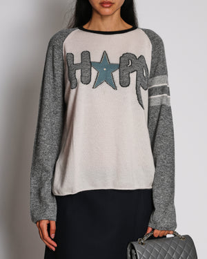 Christian Dior Grey and White Cashmere Jumper with "Hope" Star Print Size FR 40 (UK 12)