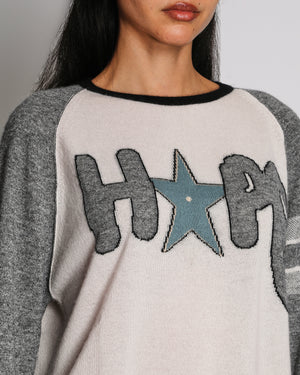 Christian Dior Grey and White Cashmere Jumper with "Hope" Star Print Size FR 40 (UK 12)