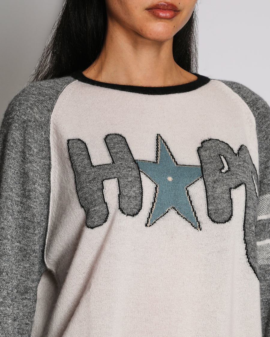 Christian Dior Grey and White Cashmere Jumper with "Hope" Star Print Size FR 40 (UK 12)