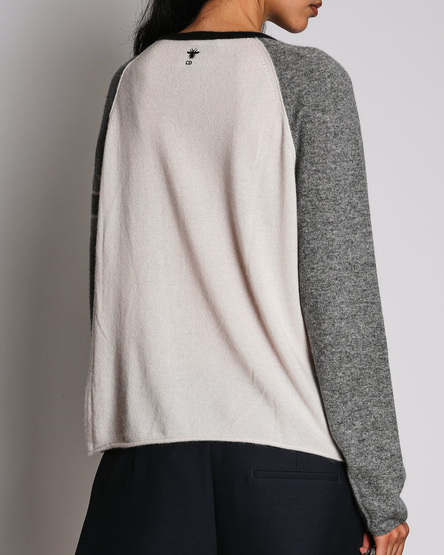 Christian Dior Grey and White Cashmere Jumper with "Hope" Star Print Size FR 40 (UK 12)