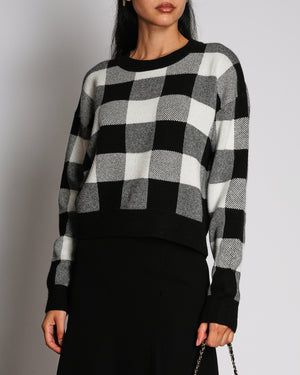 Christian Dior Black and Grey Checkered Cashmere Jumper with J'ADior 8 Back Detail FR 36 (UK 8)