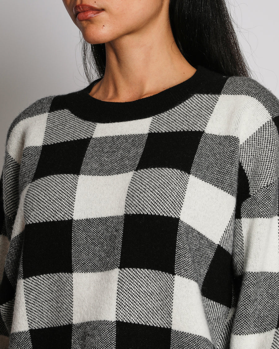 Christian Dior Black and Grey Checkered Cashmere Jumper with J'ADior 8 Back Detail FR 36 (UK 8)