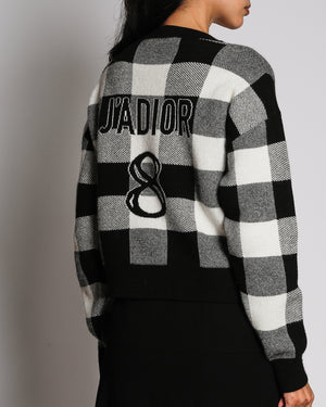 Christian Dior Black and Grey Checkered Cashmere Jumper with J'ADior 8 Back Detail FR 36 (UK 8)
