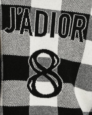 Christian Dior Black and Grey Checkered Cashmere Jumper with J'ADior 8 Back Detail FR 36 (UK 8)