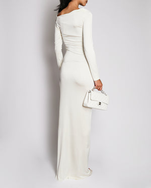 Victoria Beckham Cream Off-Shoulder Long Sleeve Gown Dress with Side Ruching Detail FR 36 (UK 8)