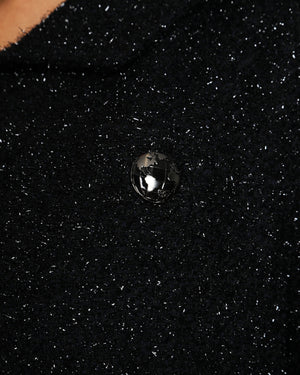 Chanel Black and Navy Shimmery Tweed Mini Dress with Globe Button Detail and Silver Zip Size FR 44 (UK 16)