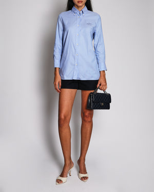 Prada Blue Cotton Oversized Shirt with Logo Detail Size IT 38 (UK 6)