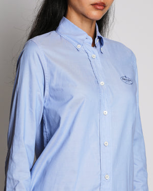 Prada Blue Cotton Oversized Shirt with Logo Detail Size IT 38 (UK 6)