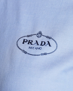 Prada Blue Cotton Oversized Shirt with Logo Detail Size IT 38 (UK 6)