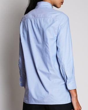 Prada Blue Cotton Oversized Shirt with Logo Detail Size IT 38 (UK 6)