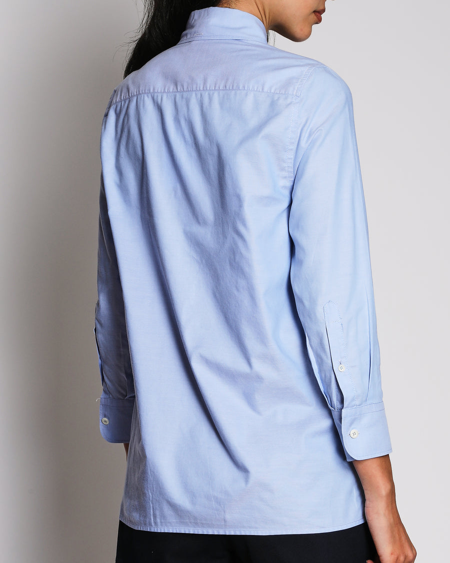 Prada Blue Cotton Oversized Shirt with Logo Detail Size IT 38 (UK 6)