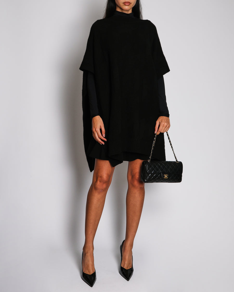 Hermès Black Wool H-Knit "H" Logo Cape Poncho FR 34 (UK 6)
