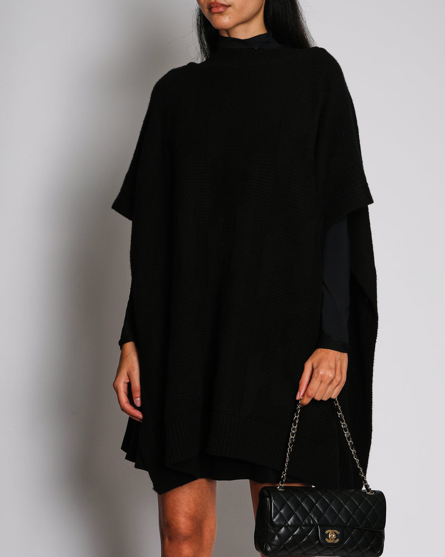 Hermès Black Wool H-Knit "H" Logo Cape Poncho FR 34 (UK 6)