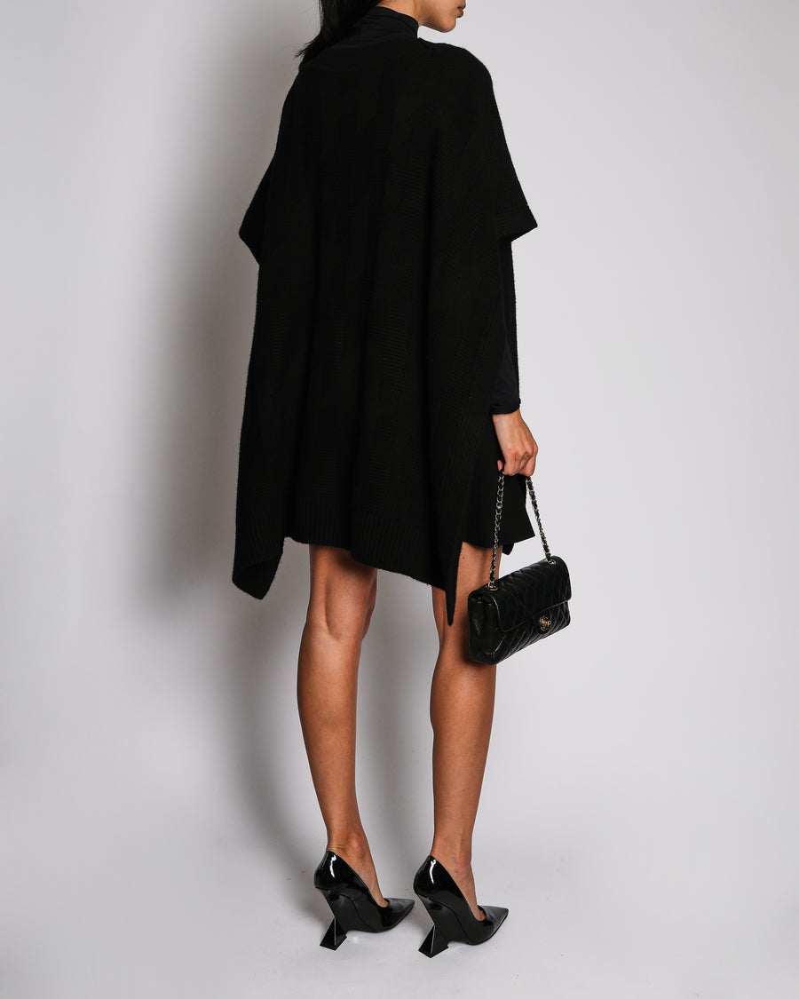 Hermès Black Wool H-Knit "H" Logo Cape Poncho FR 34 (UK 6)