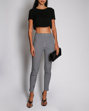 Chanel 21K Black Silk Cropped Short Sleeves Top With CC Printed Logo and Bow Detail Size FR 34 (UK 6)