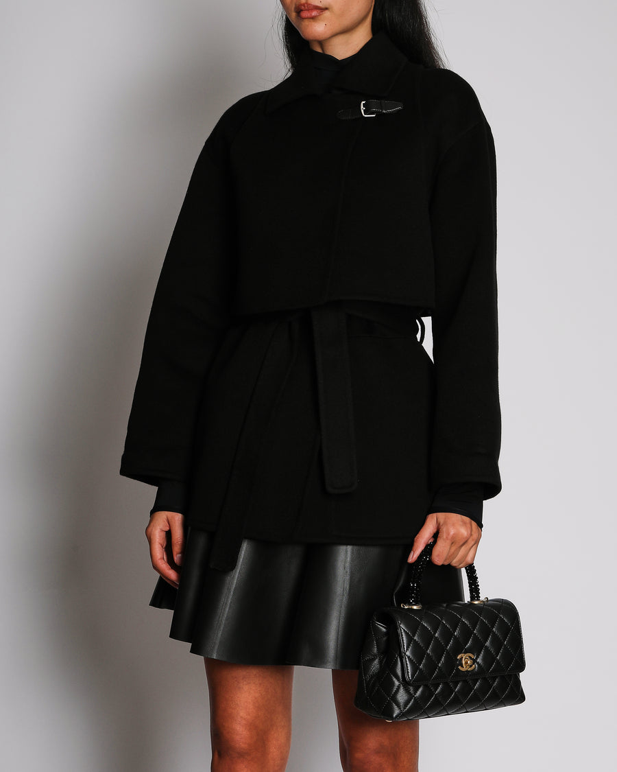 Hermès Black Cashmere Long Sleeves Coat With Matching Belt Size FR 34 (UK 6)