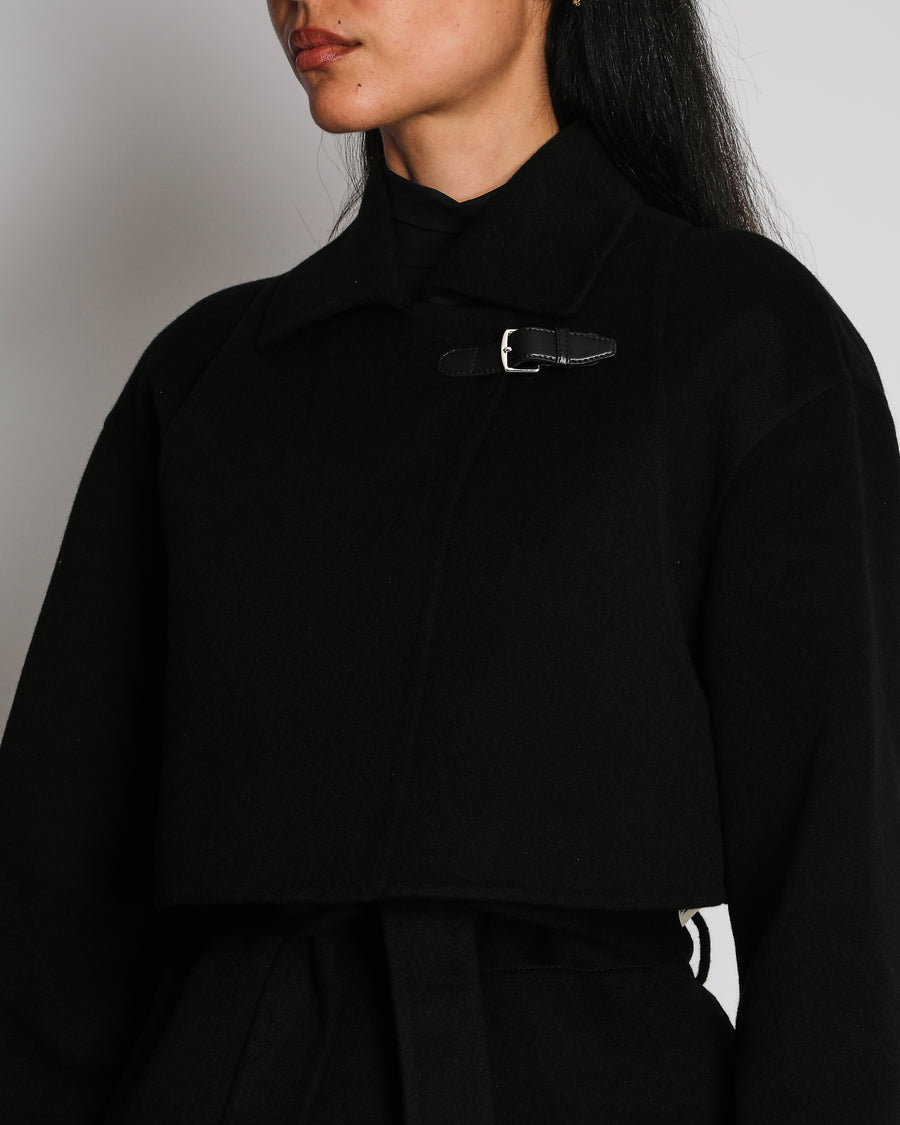 Hermès Black Cashmere Long Sleeves Coat With Matching Belt Size FR 34 (UK 6)