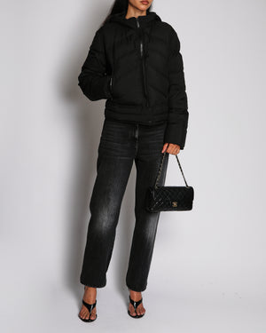 Hermès Black Short Puffer Jacket with "Clou du Selle" Embroidered Patch Size FR 40 (UK 12)