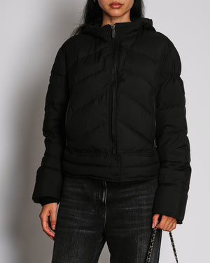 Hermès Black Short Puffer Jacket with "Clou du Selle" Embroidered Patch Size FR 40 (UK 12)