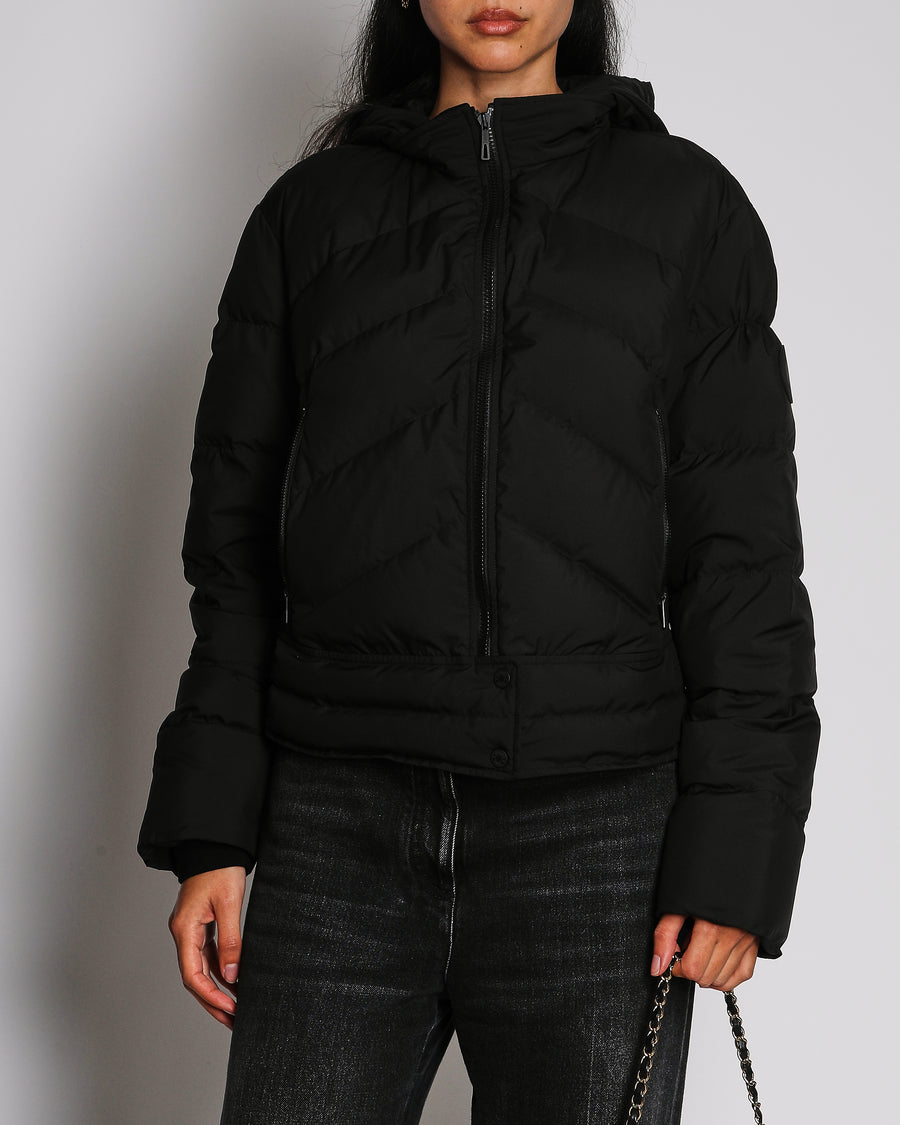 Hermès Black Short Puffer Jacket with "Clou du Selle" Embroidered Patch Size FR 40 (UK 12)