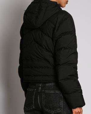 Hermès Black Short Puffer Jacket with "Clou du Selle" Embroidered Patch Size FR 40 (UK 12)