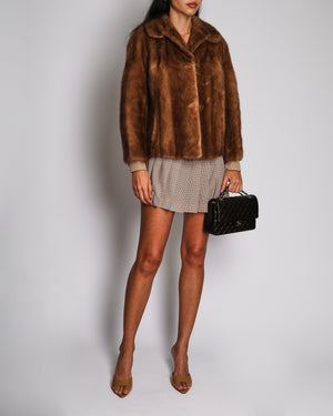 Vintage Light Brown Short Minx Fur Coat UK 8